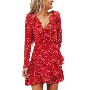 Red Print Wrap Dress